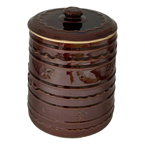 Cookie Jar Marcrest Brown Ceramic Vintage 10 inch Daisy Dot Pattern Vintage  MCM - Picture 3 of 13